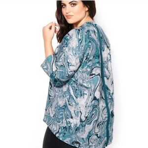 Melissa McCarthy Seven7 Marble Swirl Hi-lo Zipper Back Blouse 2X